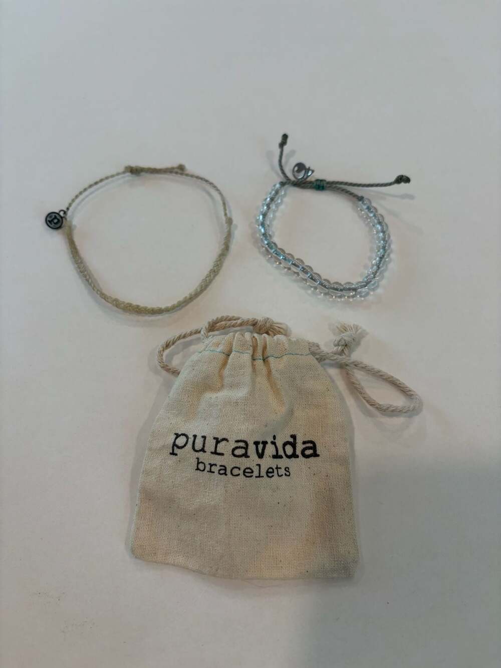 Pura Vida 2-Piece Original Woven and Beaded Adjustable Bracelet Set with Pouch